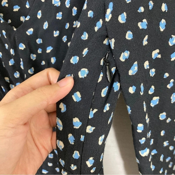 Sanctuary Blue Black Polka Dot Front Slit V-Neck Midi Dress Medium - Picture 10 of 13